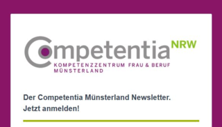 Das Bild zeigt den Header eines Newsletters von "Competentia Münsterland" mit dem Aufruf zur Anmeldung.
