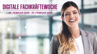 Das Bild bewirbt die Digitale Fachkräftewoche von Competentia NRW. Es finden kostenlose Online-Seminare statt, die Frauen stärken.