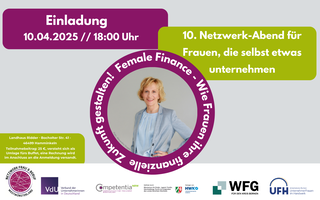 Das Bild ist eine Einladung zu einem Netzwerk-Abend für Frauen, der am 10. April 2025 in Hamminkeln stattfindet.